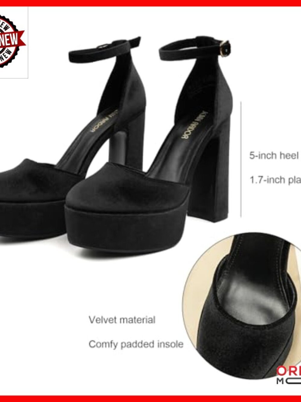 5 Inch Chunky Heel Platform Pumps with Ankle Strap for Wedding Party - Picture 3 of 7